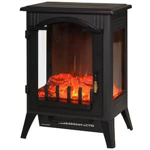 16.5 in 750-Watt/1500-Watt Modern Electric Fireplace Heater with Realistic LED Faux Flame Effect in Black