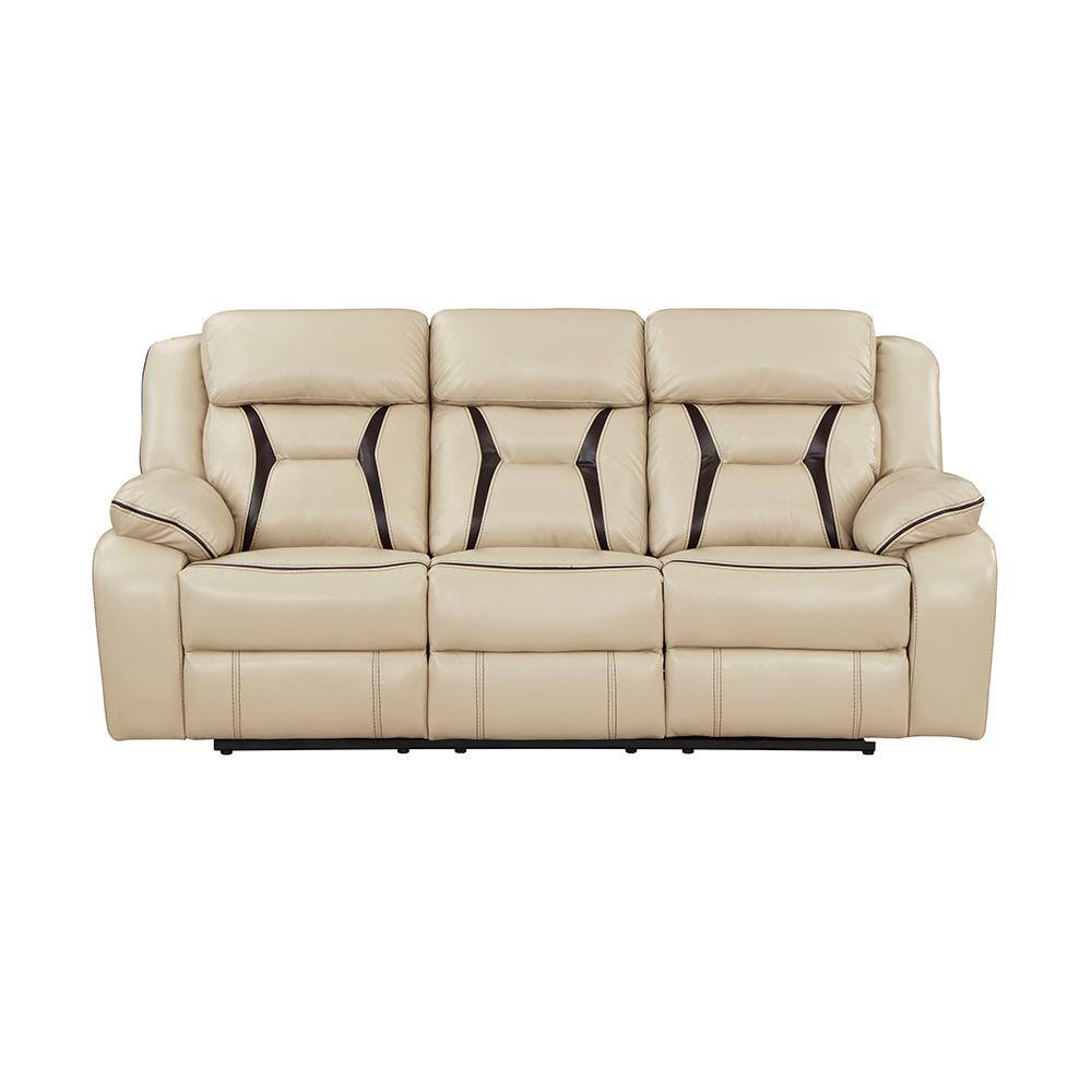 Beige Faux Leather Power Reclining Sofa with USB Ports
