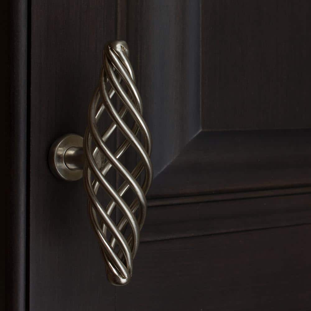 Satin Nickel Twisted Birdcage T-Handle Cabinet Knobs, 4-inch