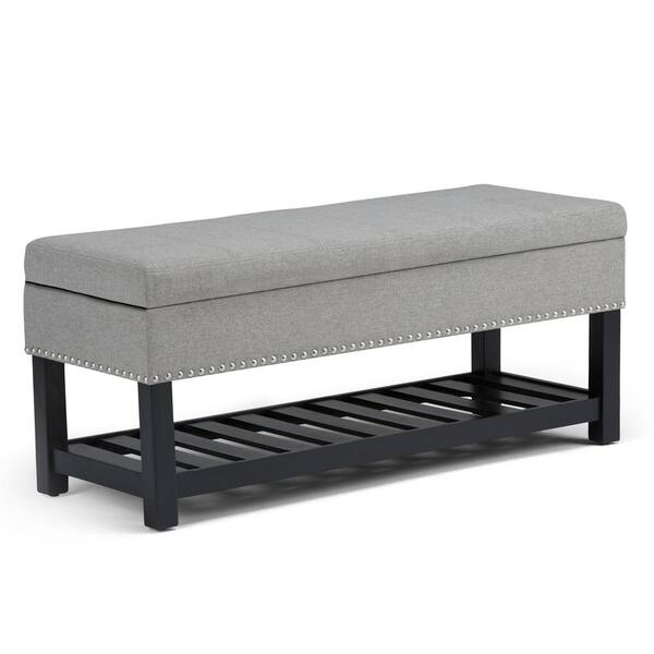 Simpli Home Radley 44 in. Transitional Ottoman Bench in Dove Grey Linen Look Fabric