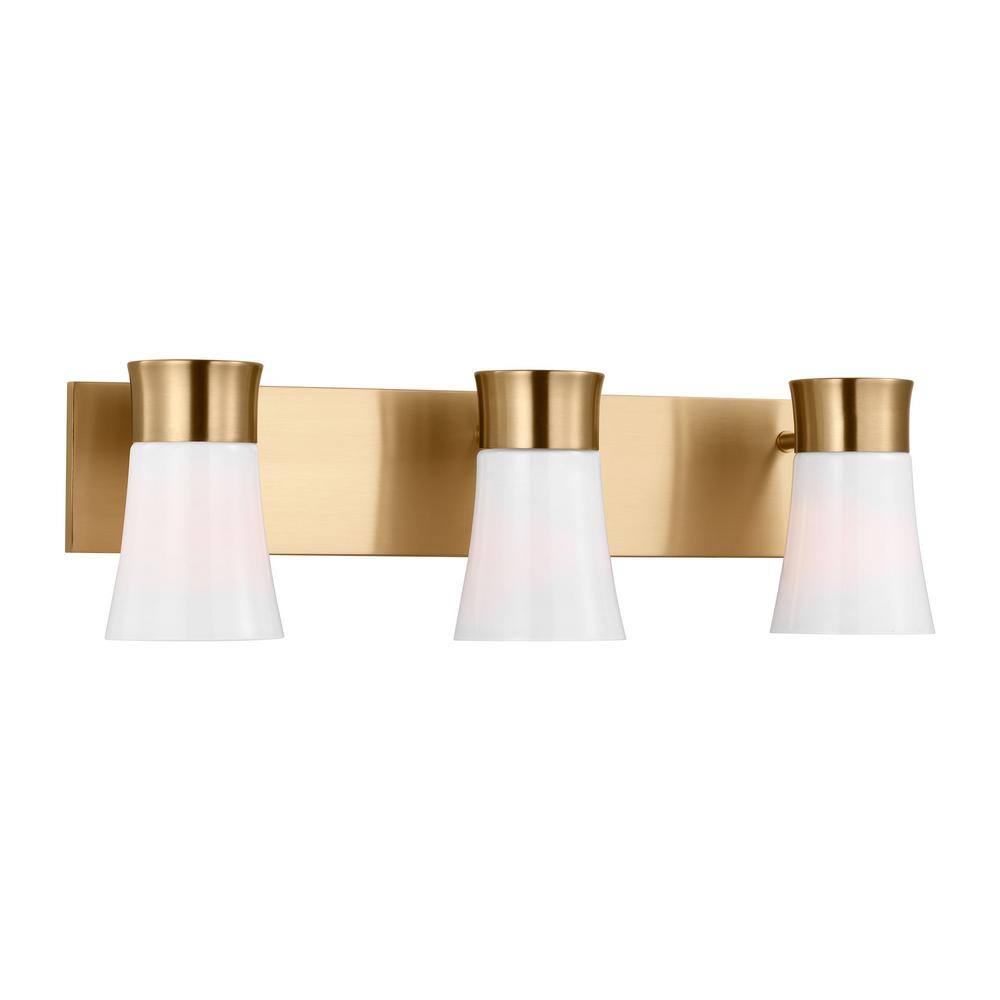 Roy Satin Brass 3-Light Vanity with Milk Glass Shades