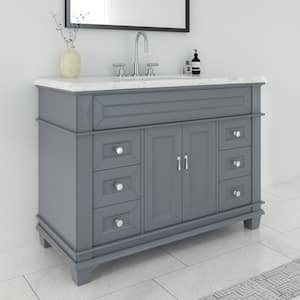 Dorian 48 in. W x 22 in. D x 35.63 in. H Single Sink Freestanding Bath Vanity in Charcoal Gray with Carrara Marble Top