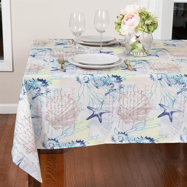 Threadmade Home Seabiscuit Coastal Indoor/Outdoor Spring/Summer Fabric Tablecloth, Multicolor - 60"W x 84"L