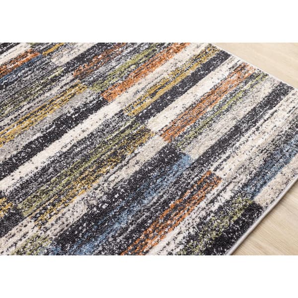 Velora Collections 5 ft. x 8 ft. Grey Distressed, Stripes Indoor Area Rug