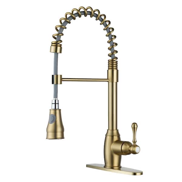 CASAINC Single Handle Spring Pull-Down Sprayer Kitchen Faucet with Dual-Function Sprayer head, Stainless Steel in Brushed Gold