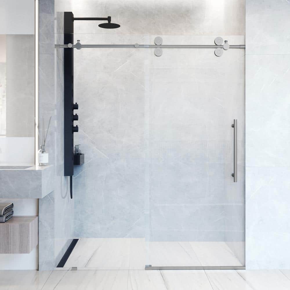 Elan 56-60" Frameless Sliding Shower Door with Stainless Steel Finish