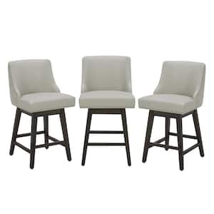 Martin 26 in. Light Grey High Back Solid Wood Frame Swivel Counter Height Bar Stool with Faux Leather Seat(Set of 3)