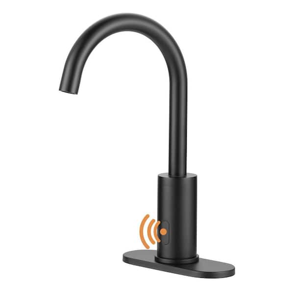 Sensor Touchless Single Hole Bathroom Sink Faucet with Deckplate Included in Matte Black