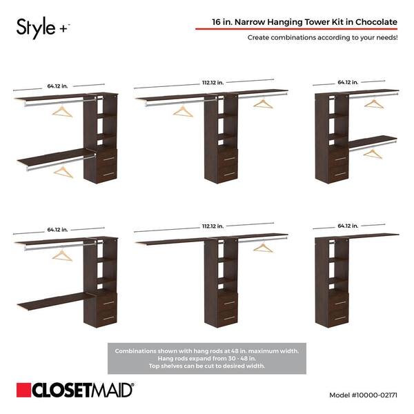 ClosetMaid Style+ Chocolate Hanging Wood Closet Corner System with (2) 16.97 in. W Towers, 2 Corner Shelves and 2 Corner Rods, Brown