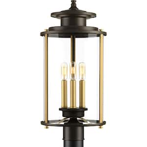 Squire Collection 3-Light Antique Bronze Clear Glass New Traditional Outdoor Post Lantern Light