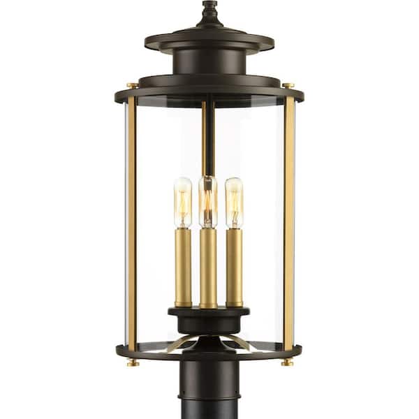 Progress Lighting Squire Collection 3-Light Antique Bronze Clear Glass New Traditional Outdoor Post Lantern Light