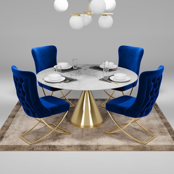 Ottomanson Majestic Blue Gold Upholstered Dining Side Chair Set