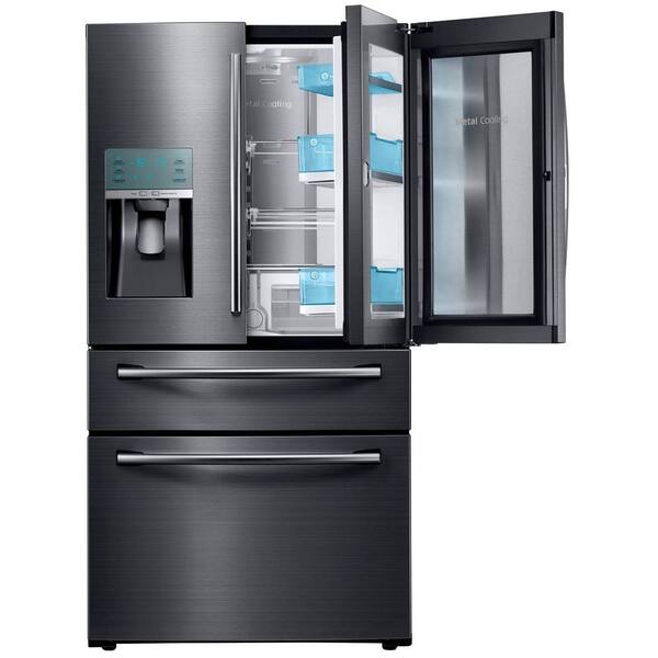 Samsung 22.4 cu. Ft. Food Showcase 4-Door French Door Refrigerator in Fingerprint Resistant Black Stainless, Counter Depth