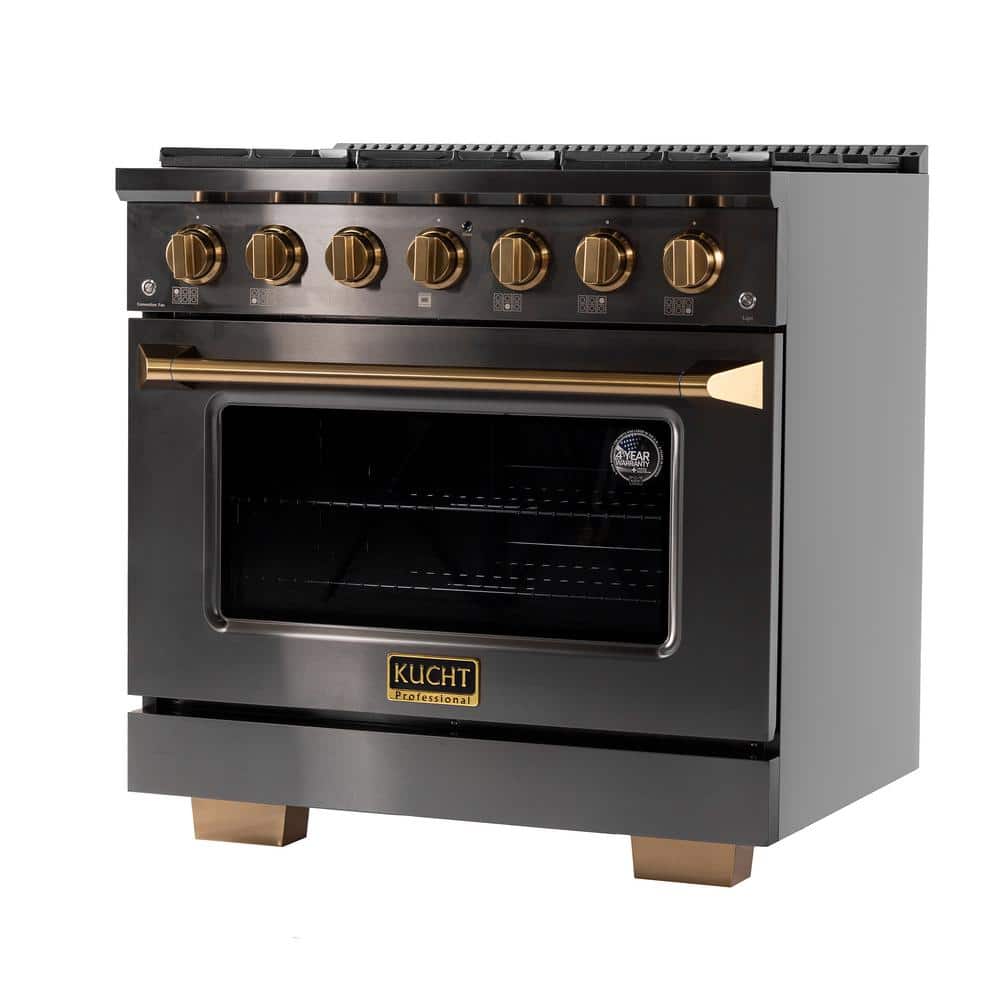Gemstone 36" Titanium Stainless Steel Propane Gas Range with Gold Accents