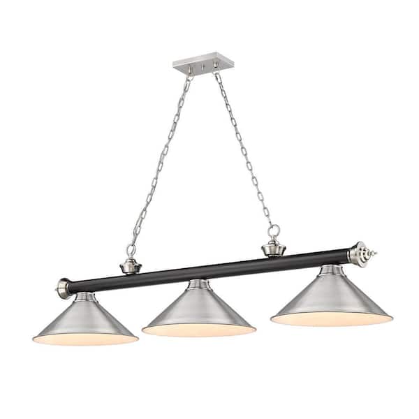 Cordon 3-Light Matte Black plus Brushed Nickel plus Metal Brushed Nickel Shade Billiard Light With No Bulbs Included