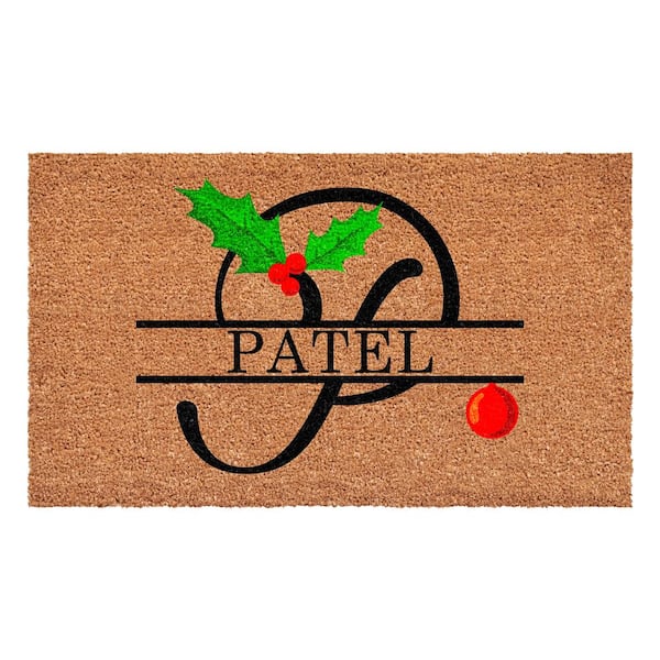 Personalized Multi-Colored Christmas Holly 48 in. x 24 in. Indoor/Outdoor Doormat, Letter P