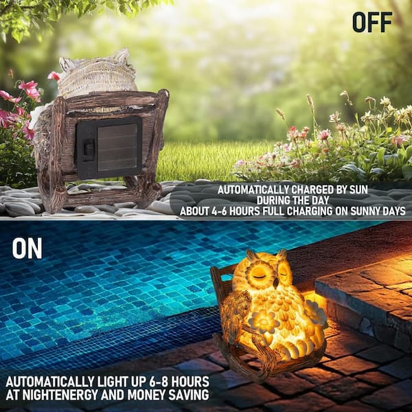 Phewnyzo 3 in. x 5 in. x 4 in. Light Up Owl on Chair LED Solar