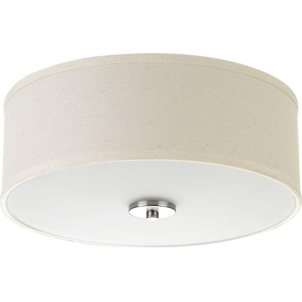 Inspire Collection 13 in. 2-Light Brushed Nickel Transitional Kitchen Ceiling Light Drum Flush Mount