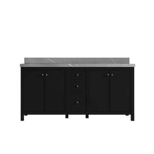 Chicago 72 in. W x 22 in. D x 36 in. H Double Sink Bath Vanity Black 2 in. Piatra Gray Qt. Top