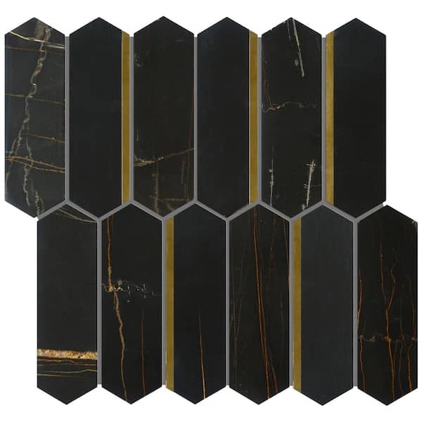 MOLOVO Natural Dorato Black Gold 11.23 in. x 11.62 in. Picket Polished Marble Mosaic Tile (9.1 sq. ft./Case)
