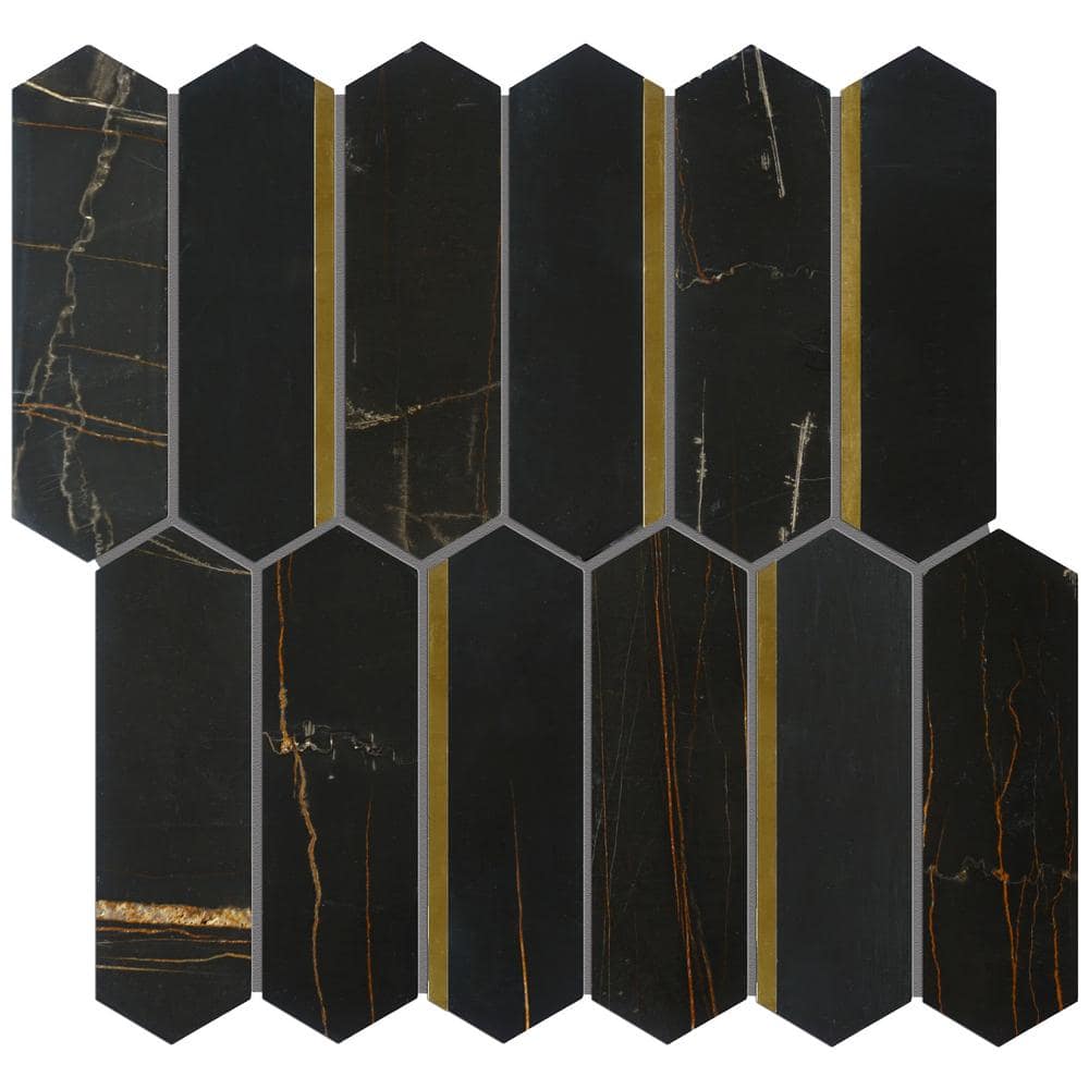 Natural Dorato Black Gold 11.23 in. x 11.62 in. Picket Polished Marble Mosaic Tile Sample -  MOLOVO, NDO-4-SAMPLE