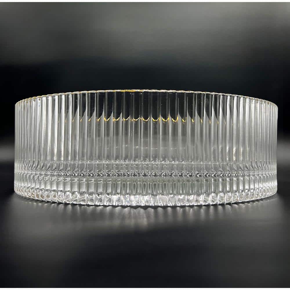 14'' Clear Ribbed Glass Vessel Sink with Gold Rim