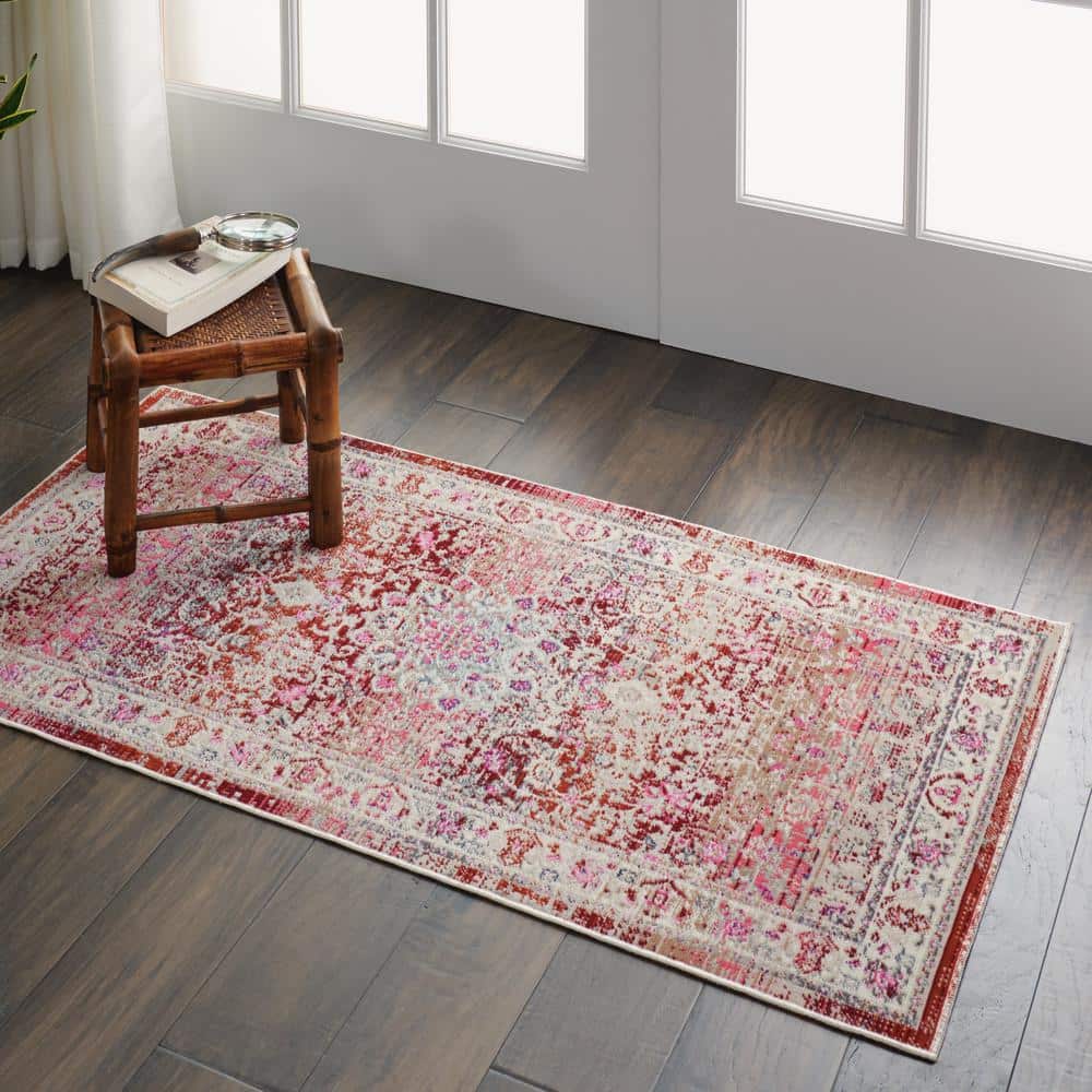 Vintage Kashan Distressed Red Synthetic 2' x 4' Area Rug