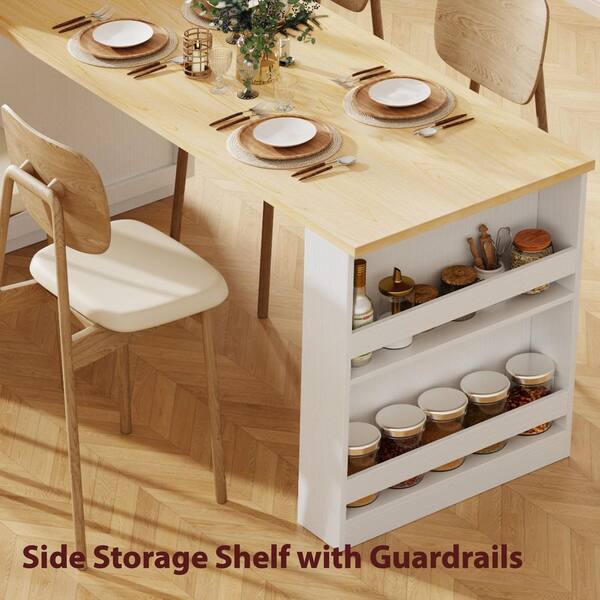 Ziyudura Extendable Dining Table White Wood Top 82.7 in. Kitchen