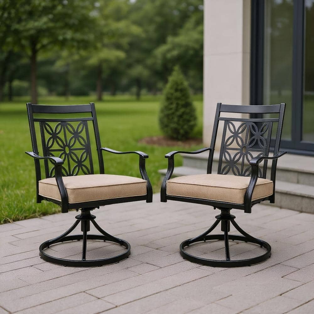 2 Black Swivel Patio Chairs With Floral Backrest And Soft Cushions price history on PriceWatchPro