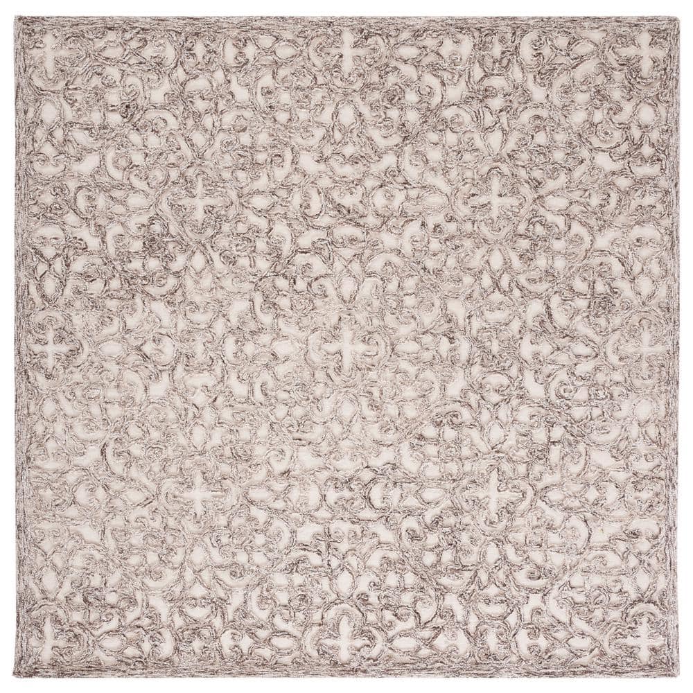 Hand-Tufted Brown and Ivory Wool Square Area Rug