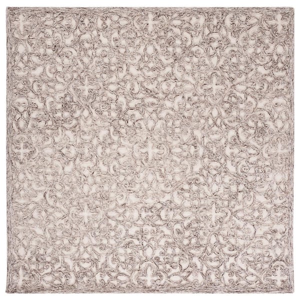SAFAVIEH Trace Brown/Ivory 4 ft. x 4 ft. Distressed Floral Square Area Rug