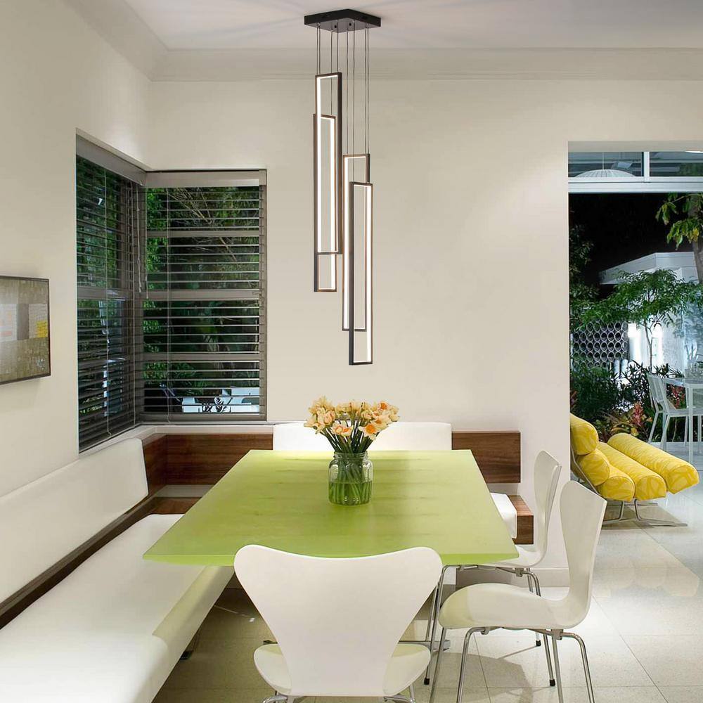 Modern Square Black Aluminum LED Chandelier with Dimmable Remote Control