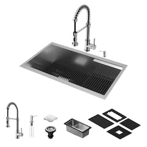 Hampton 32" Stainless Steel Single Bowl Workstation Undermount Utility Tier Kitchen Sink with Faucet and Accessories