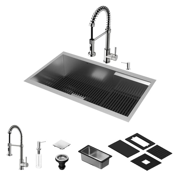 VIGO Hampton 32" Stainless Steel Single Bowl Workstation Undermount Utility Tier Kitchen Sink with Faucet and Accessories