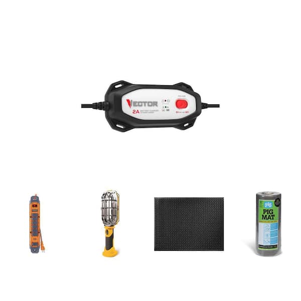 Universal Leak Spill Pad 50 ft Roll, LED Work Light, Surge Protector, Charger, and 36 in. x 48 in. Floor Mat Combo
