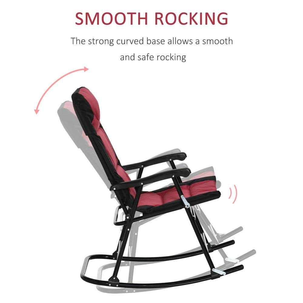 Outsunny Red and Black Steel Padded Rocking Chairs Set