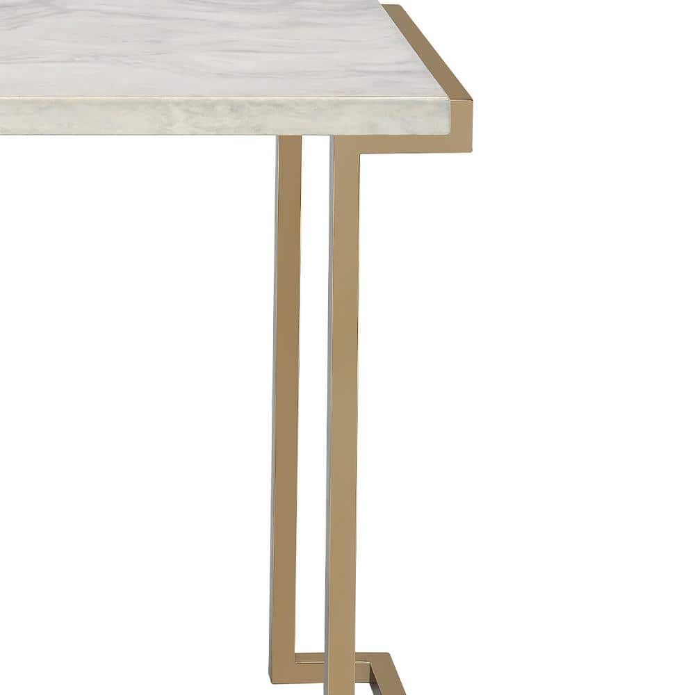Champagne Finish Faux Marble & Metal Sofa Table 44"