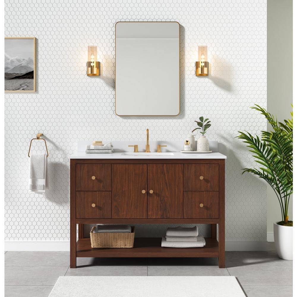 Zoe 48'' Walnut Single Bathroom Vanity Base with Gold Hardware