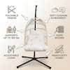 Infographic showing features of the foldable egg chair.