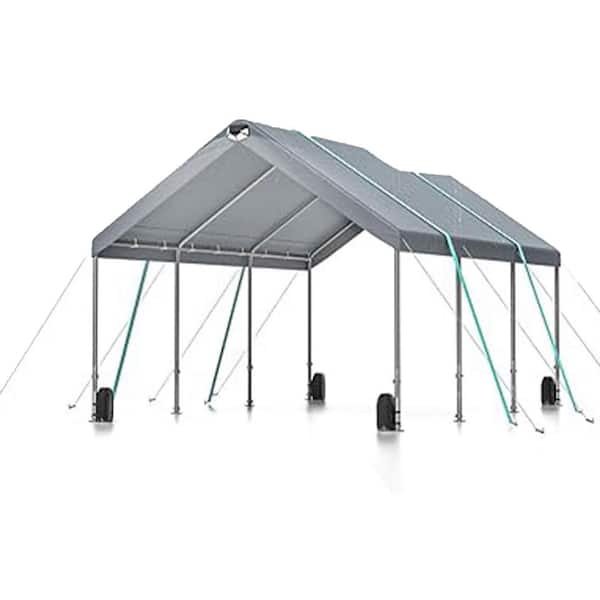 Tunearary 10 x 20 ft. Steel 4-Adjustable Height Heavy Duty Carport Roof with Metal Roof and Sidewalls