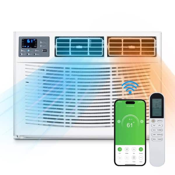 8,000 BTU (DOE) Wi-Fi Window Air Conditioner Cools 350 sq. ft. with Heater with Remote in White 115-Volt