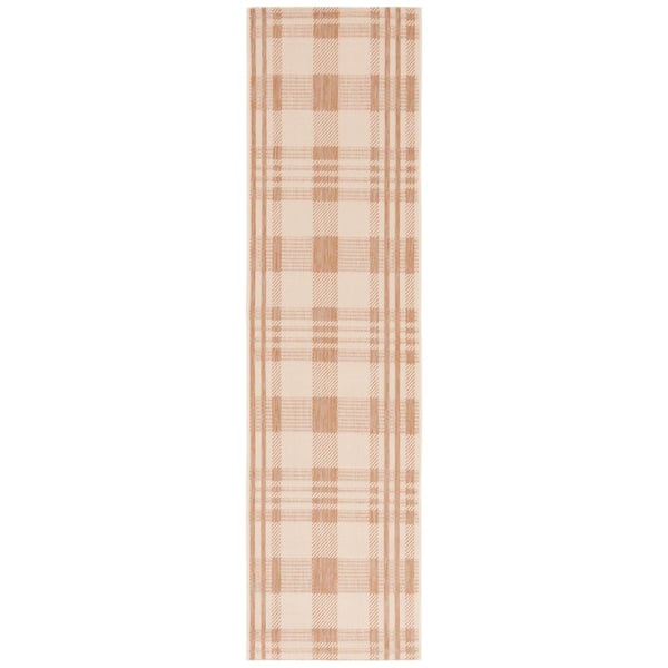 Courtyard Natural/Beige 2 ft. x 5 ft. Plaid Indoor/Outdoor Runner Rug