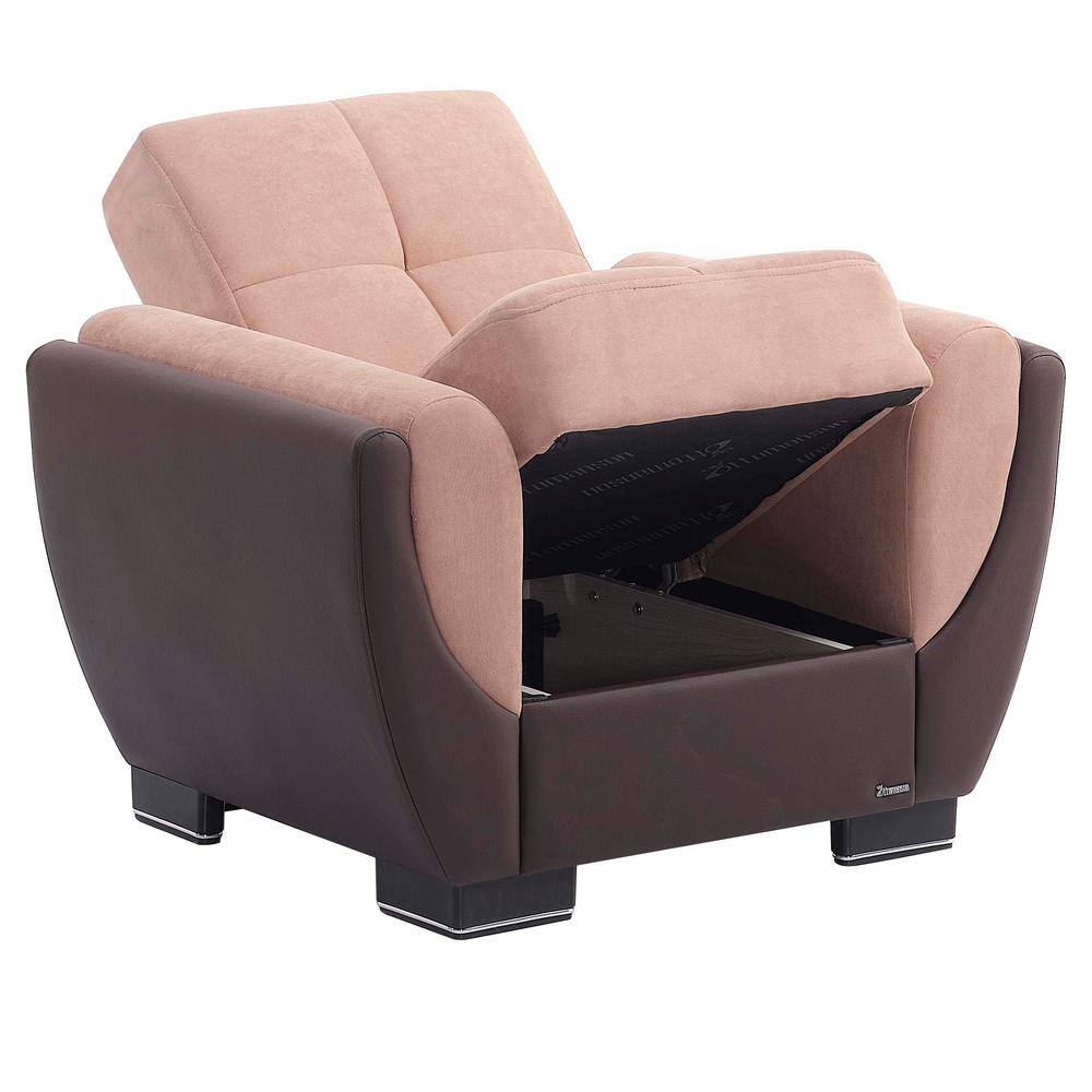 Beige Brown Modern Leather Accent Chair with Storage