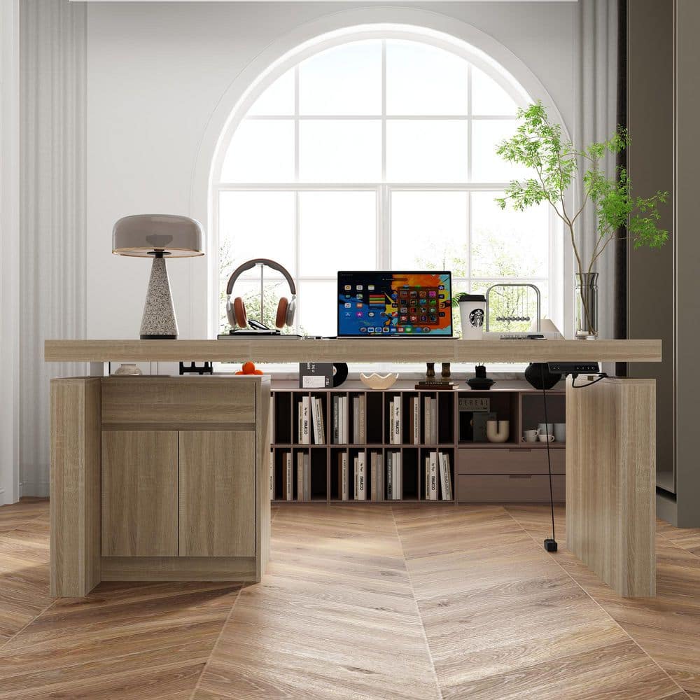 70.9 in. Rectangular Oak Wood 1-Drawer Electric Lift Computer Desk with Height Adjustable Design, Control Panel, Cabinet price history on PriceWatchPro