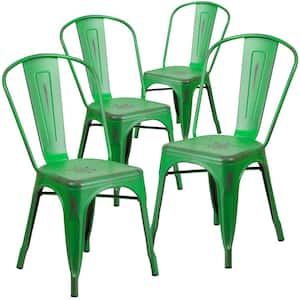 Stackable Metal Outdoor Dining Chair in Green (Set of 4)