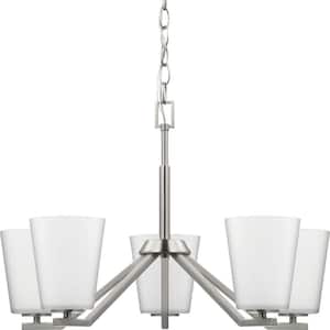 Vertex Collection 5-Light Brushed Nickel Etched White Contemporary Chandelier