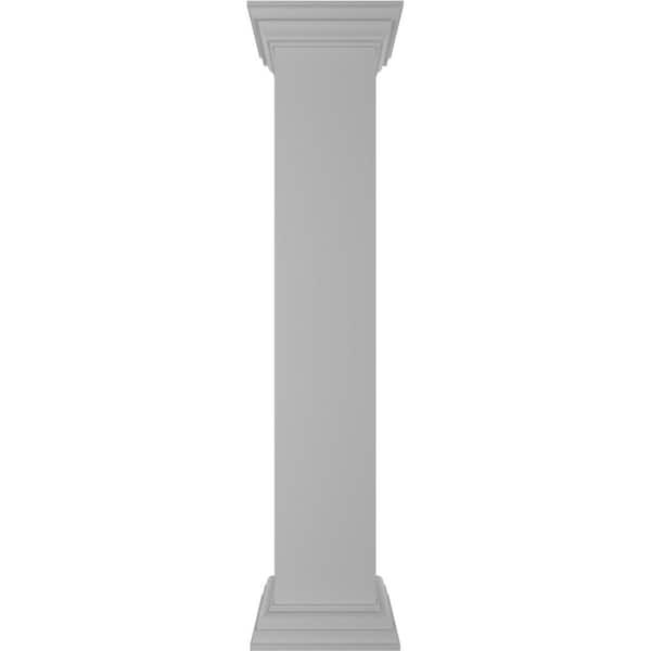 Ekena Millwork Plain 48 in. x 8 in. White Box Newel Post with Peaked Capital and Base Trim (Installation Kit Included)