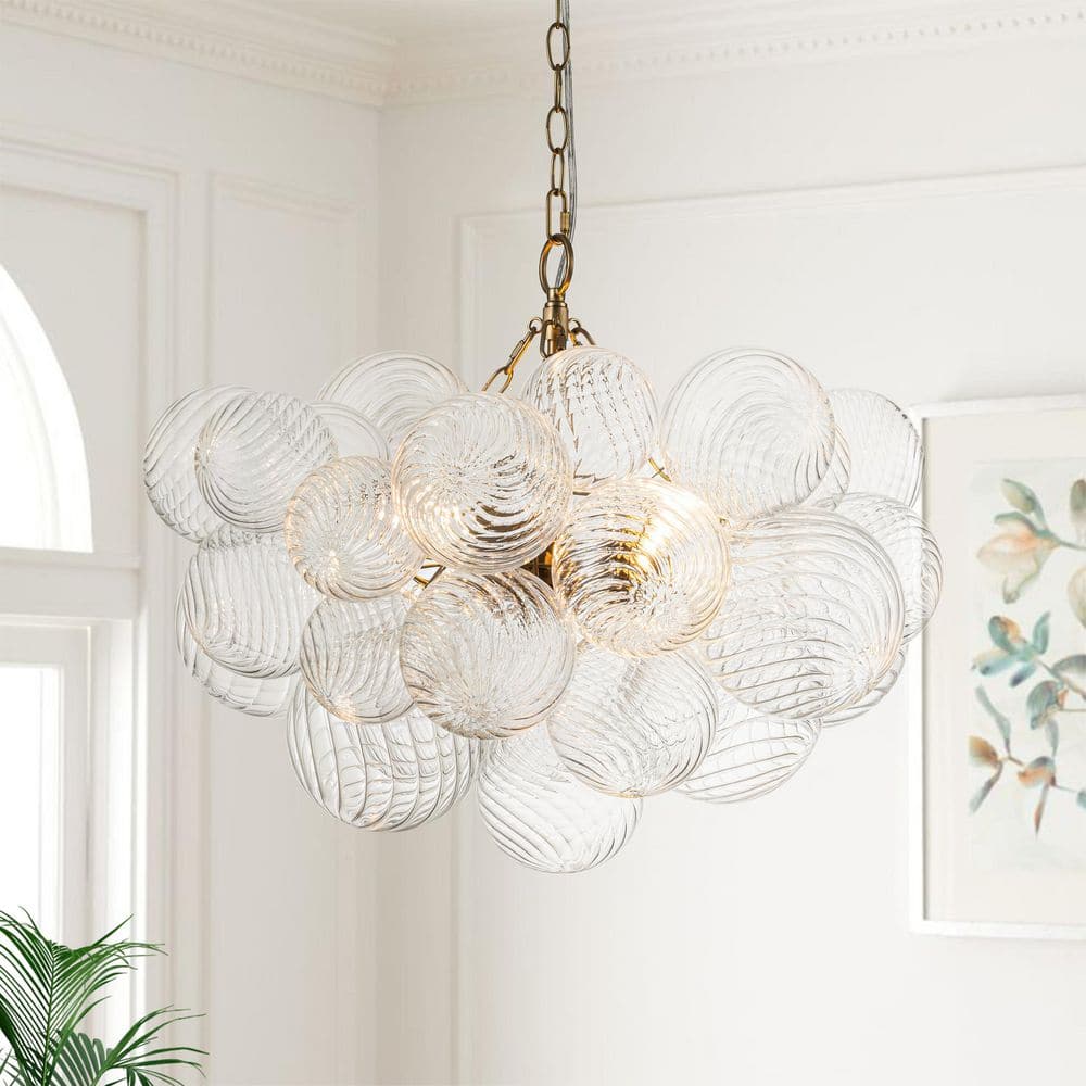Neuvy 3-Light 23.6 in. W Brass Chandelier with Swirled-Glass Orb Cluster Bubble Ribbed Glass Chandelier for Living Room price history on PriceWatchPro