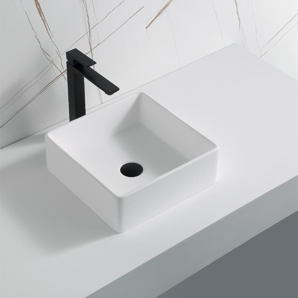 Matte White 14.5'' Acrylic Square Vessel Bathroom Sink