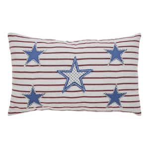 Celebration Red Cream Blue Star Applique 14 in. x 22 in. Throw Pillow